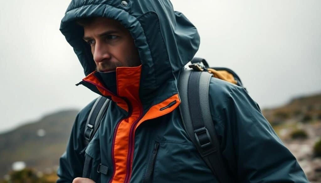 A person, armed with a comprehensive backpacking gear checklist, is wearing a hooded jacket and backpack while strolling outdoors on a cloudy day.